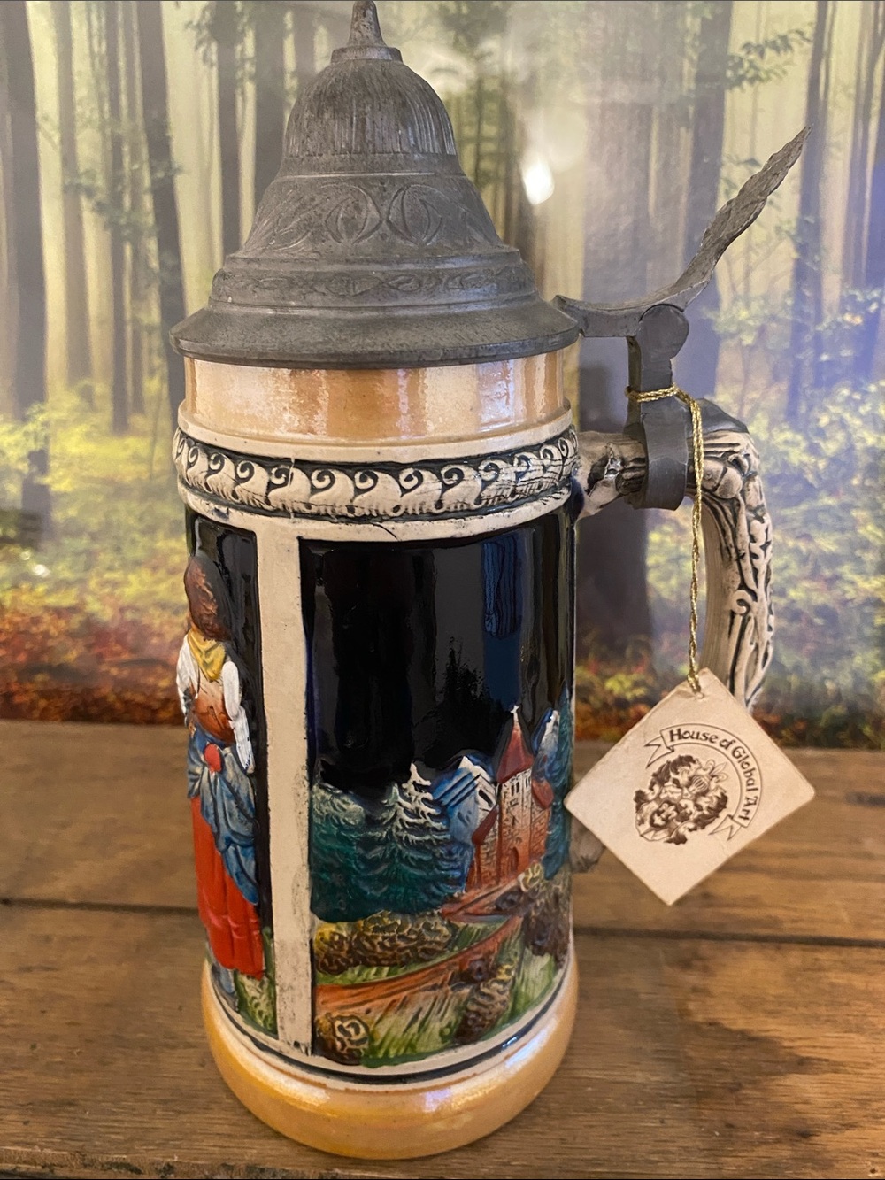 House of Gisela Hand-Painted Ceramic German Beer Stein - Black & Multi